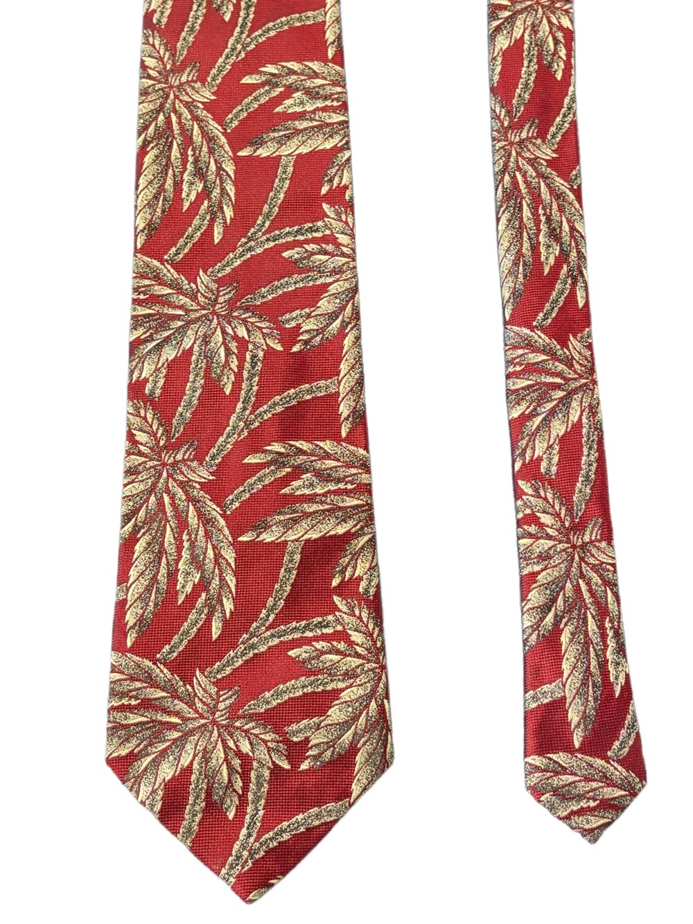 BURBERRYS OF LONDON Burgundy Red and Gold Palm-Like Trees Silk Tie